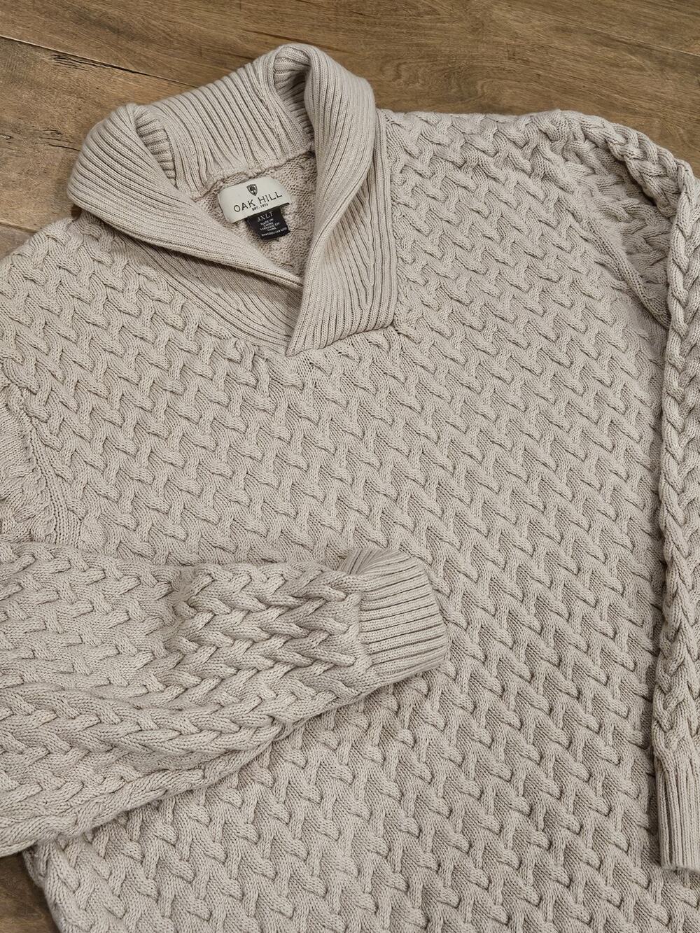 Oak Hill Sweater Mens 3XLT Cream 100% Cotton Shawl Collar Knit Pullover Big Tall